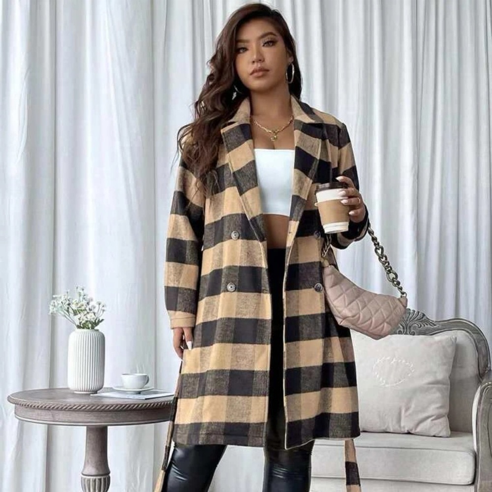 NWOT Buffalo Plaid Belted Trench